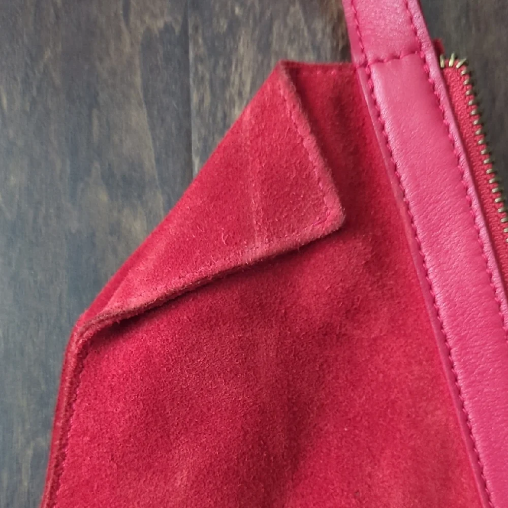 Anthropologie Red Suede with Leather Trim Details Slouchy Bag - Picture 7 of 12